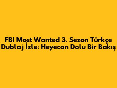 FBI Most Wanted 3. Sezon Türkçe Dublaj İzle: Heyecan Dolu Bir Bakış