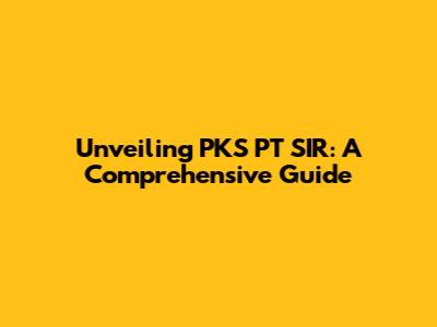 Unveiling PKS PT SIR: A Comprehensive Guide